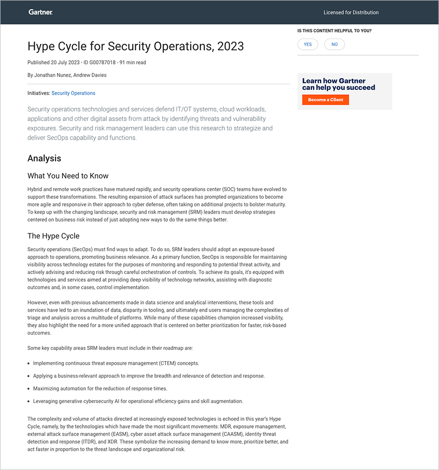 Gartner Hype Cycle Security Operations 2023 Cover Image